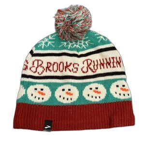 Brooks Running Christmas Knit Pompom Beanie Snowman Holiday Festive One Size